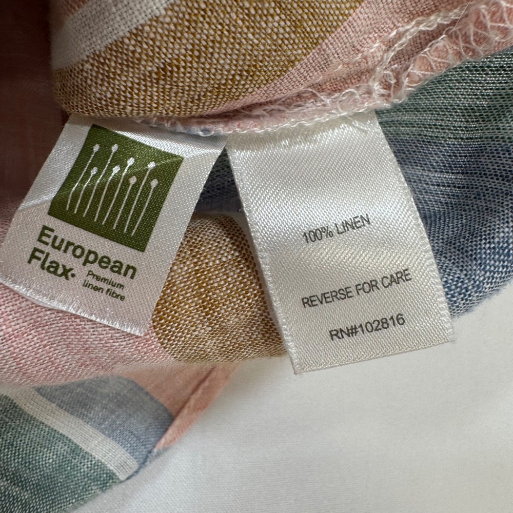 Garnet Hill Button Down S/S Shirt Womens 10 Multi Color Striped 100% Linen Top - Picture 6 of 11